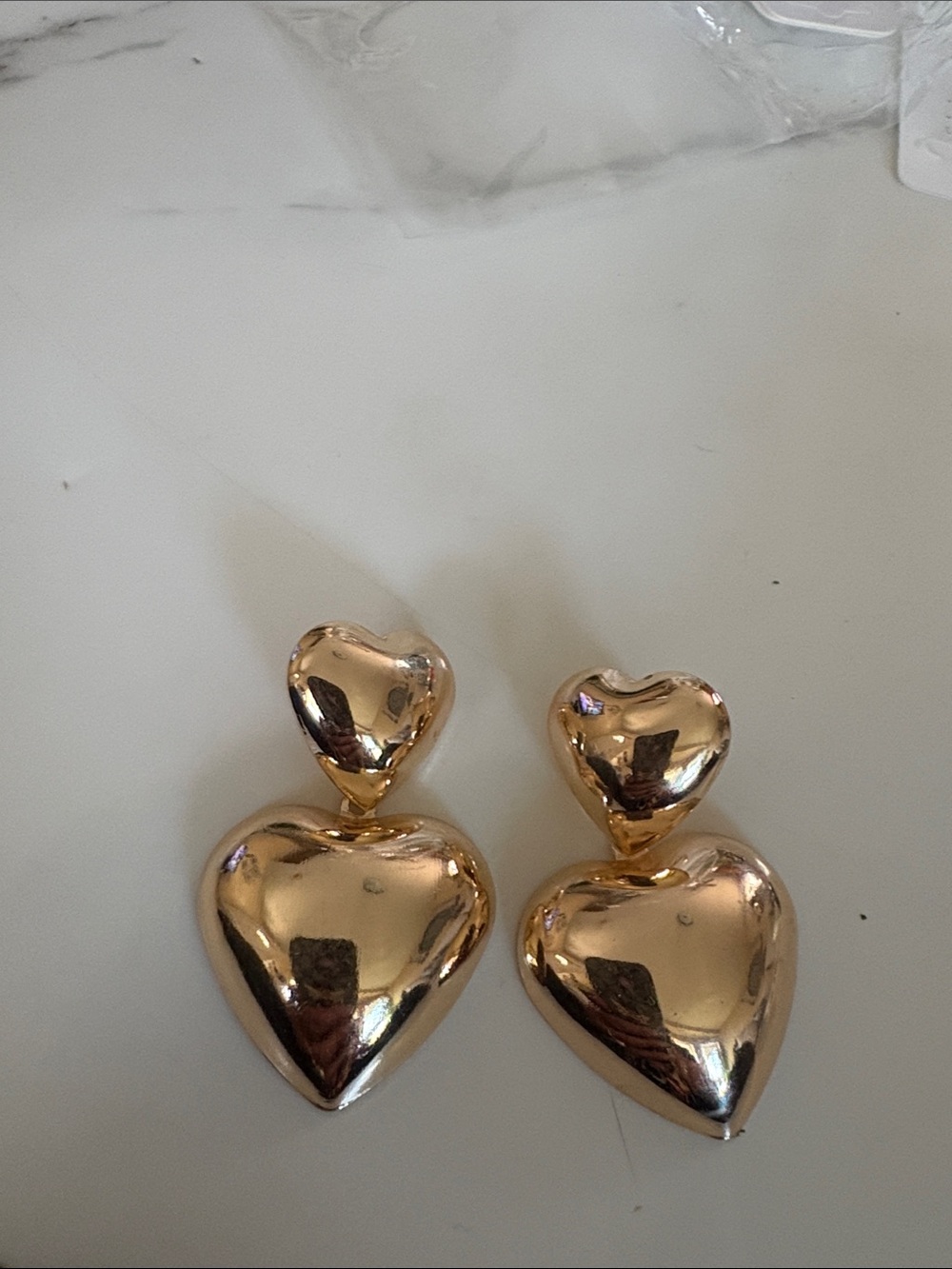 Gold Heart Drop Earrings - Double Heart Dangle